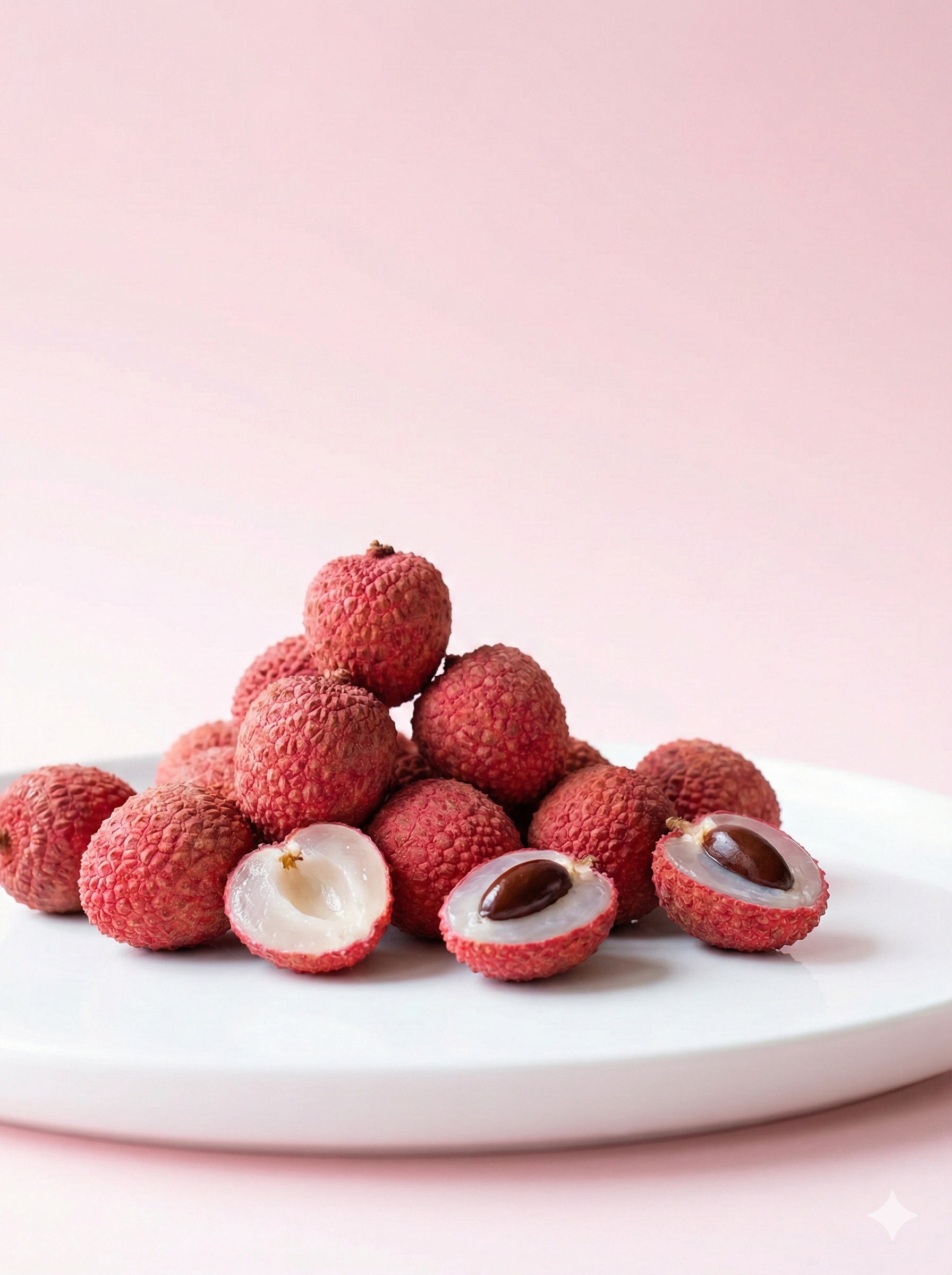 Fresh whole lychees with red skin