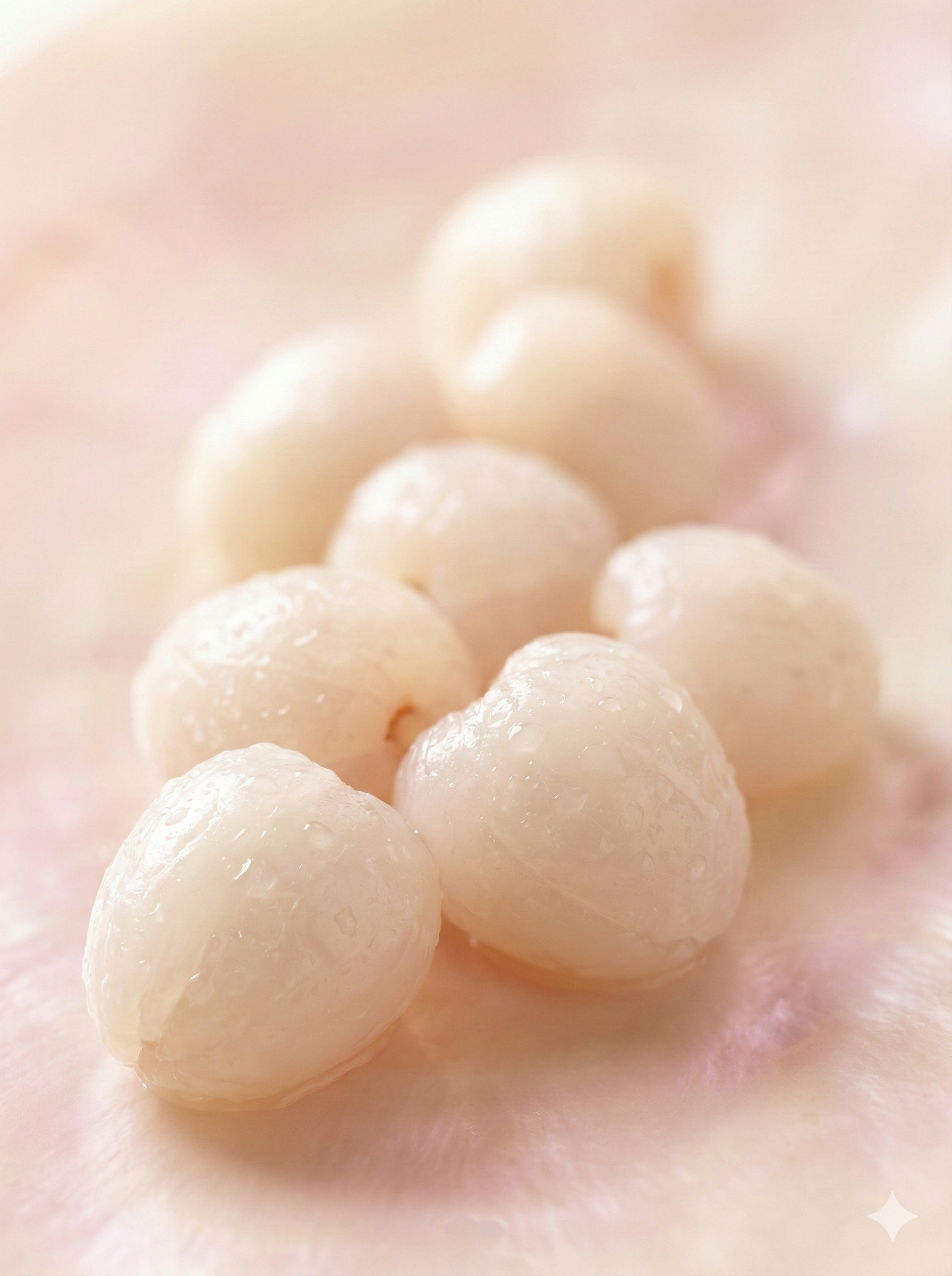 Peeled lychees showing translucent flesh